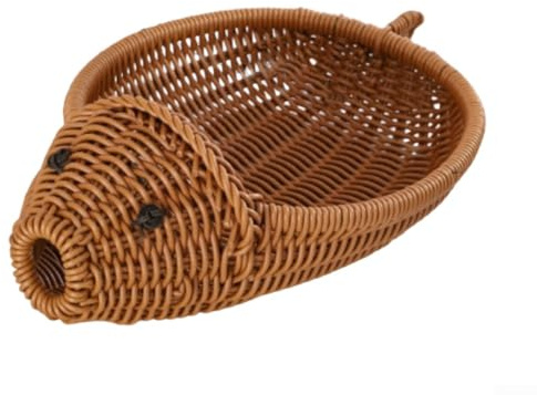 Jotekonoby Aufbewahrungskorb für den Heimgebrauch, Rattan-gewebter Obst-Spielzeug-Aufbewahrungsbehälter, leicht und braun, Küchenorganisationskorb (Fisch)