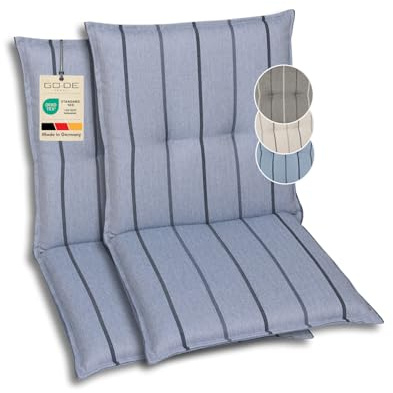 GO-DE Textil Bequeme und attraktive Polsterauflagen für Niederlehner-Gartenstühle (2er-Set, Stripes Exclusive blau, Niederlehner)