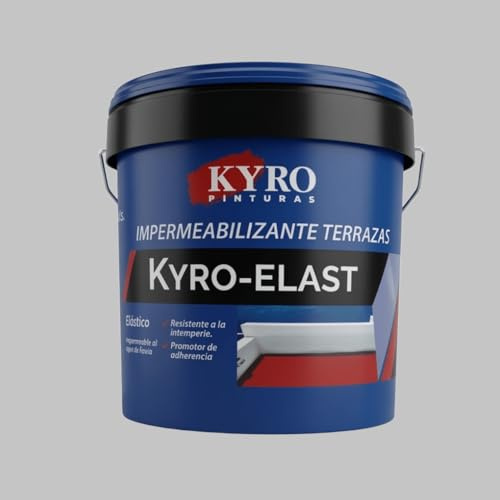 KYRO PINTURAS - Membrana de Poliuretano al Agua - Impermeabilizante de Alta Resistencia para Terrazas, Tejados - Rojo, Gris, Blanca, Transparente - 14L, 4L y 750ml (Gris, 4 Litros)