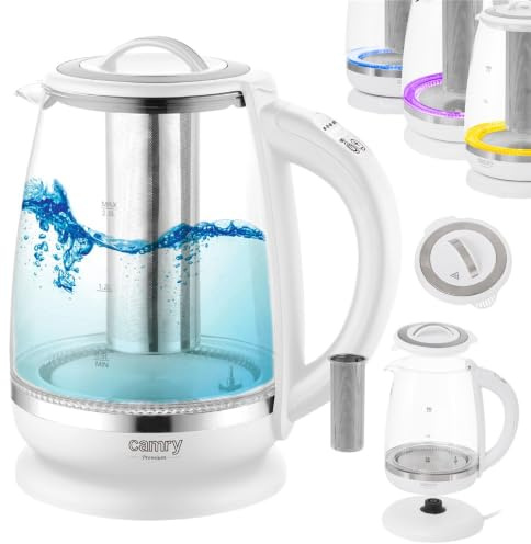 Camry CR 1290 Glas-Wasserkocher 2 L mit Teesieb Weiß