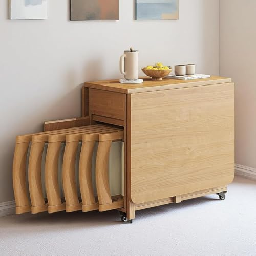 DXYQXL Juego de mesa de comedor plegable de madera maciza extensible con 6 sillas acolchadas, diseño compacto que ahorra espacio para el hogar, sala de estar, restaurante y cocina móvil