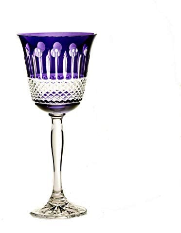 CRISTALICA Weißweinglas 220ml lila Weinkelch Retro Kelchglas Kristallglas geschliffen bunt