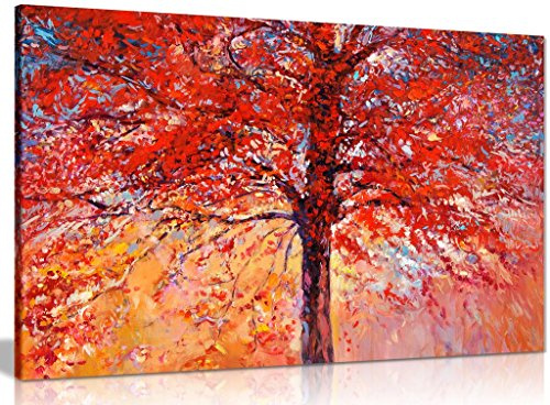 Abstract Oil Painting Red Autumn Tree Modern Canvas Wall Art Picture Print (36x24in)