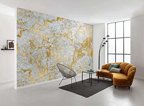 Komar Vlies Fototapete - Marbelous - Größe 400 x 280 cm (Breite x Höhe) - Bahnbreite 50 cm - Gold Marmor Wand Tapete Wohnzimmer Schlafzimmer Büro Flur Dekoration Wandbild - RSX8-056