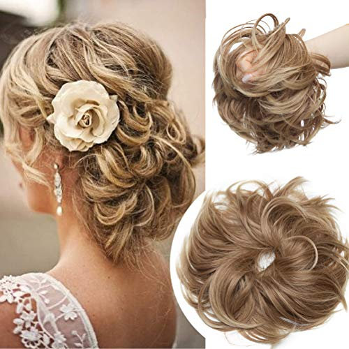 Dick 80g Große Haarteil Haargummi Extensions Messy Bun Dutt Hochsteckfrisuren Voluminös wie Echthaar Haarverlängerung Bun Hair Extensions Hellbraunes blondes Highlight