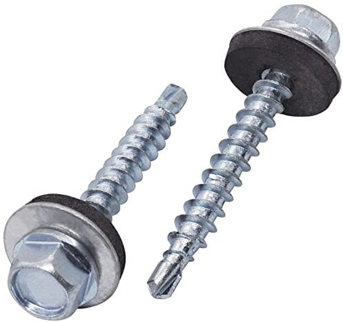 Confezione da 80 viti autofilettanti in acciaio zincato, 4,8 x 35 mm, con rondelle EPDM, testa esagonale, vite per lamiera, copertura autoforante (80, 4,8 x 35 mm).
