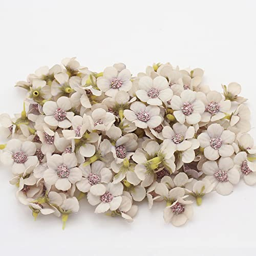 50 Stück Künstliche Blumenköpfe Blütenköpfe Deko-Blüten Kunst Blumen Köpfe Mini Kunstblumen Blüten-Köpfe für Hochzeit Feste Party Home Deko DIY Basteln Garland Scrapbooking Haarschmuck,Ø 2.5cm Beige