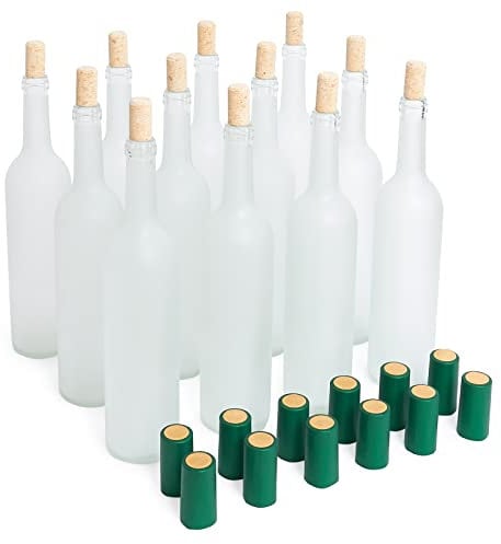 GOLDBEARUK Empty Wine Glass Bottles 750ml - Set of 12 (Frosted Clear)
