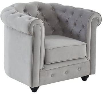 Vente-unique - Chesterfield stol - ljusgrÂ sammet