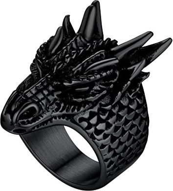 U7 Chinesische Lóng Motiv Ring Schwarz Vintage Drache Ring Herren Biker Statement Ring Großer Fingerring Modeschmuck Accessoire für Weihnachten(Ring Größe 72)