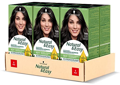 Schwarzkopf, Natural & Easy, Permanente Haarfarbe, nährend, mit Olivenöl und Lavendelextrakt, weiße Haarabdeckung, Farbton 566 Aschebraun, 6 Stück