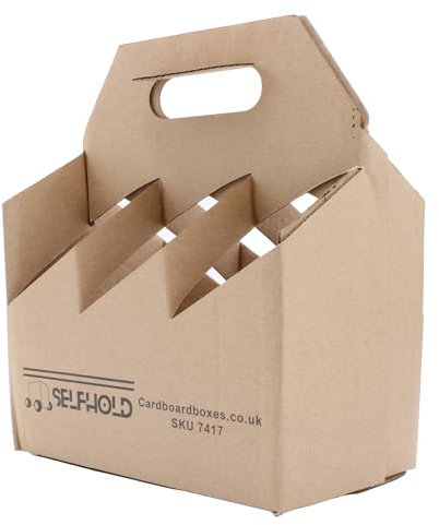 SelfHold 6 Bottle Wine Carriers - Eco-Friendly Brown Cardboard Wine Bottle Gift Packaging (165 x 250 x 320mm, 16.5 x 25 x 32cm) - Pack of 25 *Made in Britain*