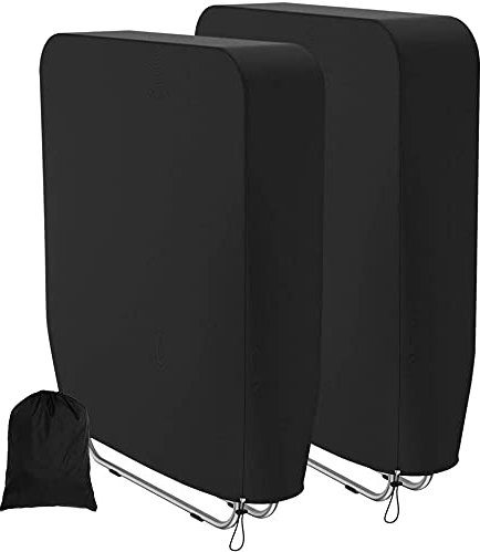 2Pack Garden Folding Reclining Chair Cover, 190T Oxford Fabric Waterproof, Windproof, Anti-UV, Heavy Duty Rip Proof Outdoor Patio Sunbed Cover, Garden sun loungers Stacking Covers(93 x 82cm) - Black