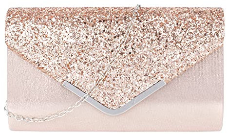LA HUATE Pochette à rabat pour femme - Sac de soirée éblouissant - Élégante chaîne à paillettes - Pour mariage, bal de fin d'année, fête, champagne