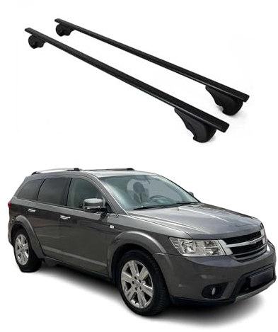 OMAC Dachträger Querträger für FIAT Freemont 2011-2016 – TÜV/DIN 75302:2019 – Abschließbar – Max. 75 kg – 2 Stangen Schwarz