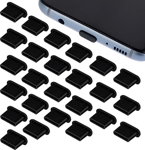 Giantree Dust Plug Set, Silicone USB C Earphone Hole Anti-dust Cover Caps Charging Port Cover Type-C Dust Protectors Stopper for Smartphone Laptop (Black-25Pcs)
