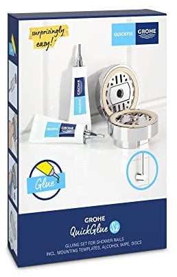 GROHE QUICKFIX - Kleberset S2 für Brausestangen (mit zwei Tuben Klebstoff, zwei Montageschablonen, zwei Scheiben und einem alkoholhaltigem Reinigungstuch), 41245000