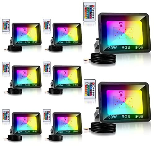 Herrselsam RGB LED Strahler 30W mit Fernbedienung, RGB LED Fluter Dimmbar mit 16 Farben 4 Modi, IP66 Wasserdicht, RGB fluter Outdoor für Party, Garten, Stimmungslicht (8 Stück)