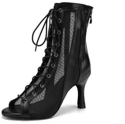 RUYBOZRY Scarpe da Ballo Latino da Donna, Lace Up Sala da Ballo Partito Salsa Stivali Punta Aperta con Tacco Alto Stivaletti,QJW-7235-Nero-8.5-5059,EU37