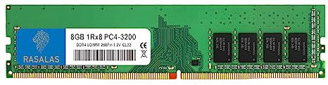 RASALAS Memoria RAM de escritorio de 8 GB DDR4 3200 MHz (DDR4-3200) PC4-25600 sin ECC sin búfer de 1,2 V CL22 1Rx8 de rango único de 288 pines