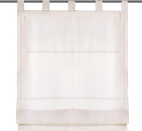 Schlaufenraffrollo Raffrollo Raffgardine Sonnenschutzrollo Batistoptik 140 x 100 (HxB) cm weiß
