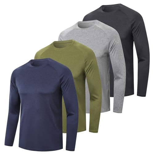 ZENGVEE 4/5 Pack Men's Long Sleeve T-Shirt Quick Dry Running Sport Gym T Shirts Outdoor Active Athletic Performance Crew Long Sleeve Top,1610-Black Gray Navy Green-XL