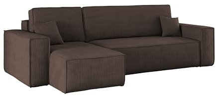 Kaiser Möbel, Ecksofa mit schlaffunktion, mit Bettkasten, Schlafsofa Best, Designer Sofa, Modern Design Couch, Polsterecke, Freistehend, Dicker Cord, Braun Links