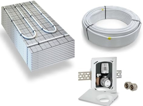 Warmwasser Tackerplatte Fußbodenheizung HoWaTech TAC Komplett Set 5/10m² Dämmplatte 20mm EPS WLG 045 DES und Multibox K-RTL, Heizfläche:10.00m²