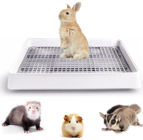 bangminda Boîte à Litière de Lapin Cage Extra Large 57x46 cm Bac à Litière pour Cochon d'Inde avec Grille Corbeille à Litière d'angle Amovible Facile à Nettoyer pour Lapin Furet Petits Animaux