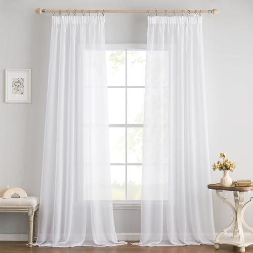 EMEMA Gardinen Vorhänge mit Kräuselband 2er Set B140xH160cm Weiß Vorhang | Vorhänge mit Kräuselband Transparente Gardine für Schienensystem Wohnzimmer Luftig Dekoschal Schlafzimmer 140 X 160cm