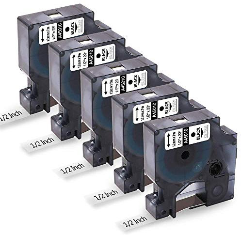 Invoker 5x a45010 Kompatible mit Dymo Clear D1 Etikettenband 12mm x 7m Schwarz auf Transparent Band für d1 Etiketten 45010 45010s S0720500 für LabelManager 160 210D 260P 360D 420P 450D 500TS 640CB PnP