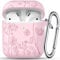 Maledan Flower Engraved Case Compatible with AirPods Case Cover, Cute Soft Silicone Shockproof Protective Case for Airpods 2nd & 1st Generation with Carabiner [LED Visible] for Women,A-Pink