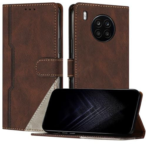Netany Étui pour Huawei Honor 50 Lite, Housse en Cuir PU avec [Protection Antichoc TPU] [Fonction Support] [Porte-Cartes ] Antichoc Magnétique Coque pour Honor 50 Lite - Marron