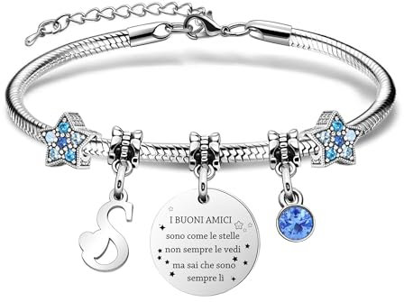 COEROW Braccialetti Delle Donne Con Lettere Iniziali-Regalo Personalizzato Per Buoni Amici,Amicizia Stella Bracciale e Ragazze Braccialetti-Nome Braccialetti Dare Sorella Collega Figlia Gioielli (S)