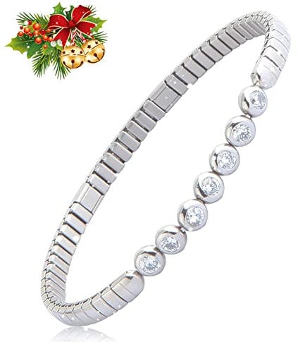 HAQI Magnetarmband für Damen Edelstahl Elastisches Armband Energie Magnetfeldtherapie Arthritis Schmuck Dehnbar (Silber 17cm)