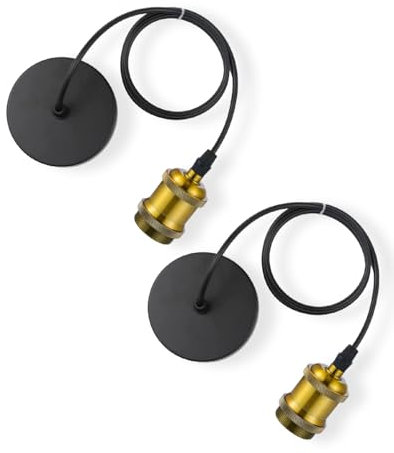 Vecys Vintage Gold Bronze Pendant Light Fitting,Ceiling Fitting Set with 100CM Adjustable Flexible Cable,E27 Lamp Holder for Ceiling Pendant (2PCS)