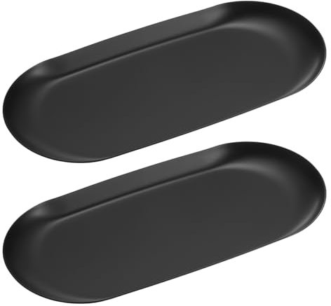 sourcing map 2pcs Stainless Steel Decorative Tray, 7 Inch Oval Jewelry Tray, Small Serving Tray for Bathroom Countertops, Closets, Dressers, Black