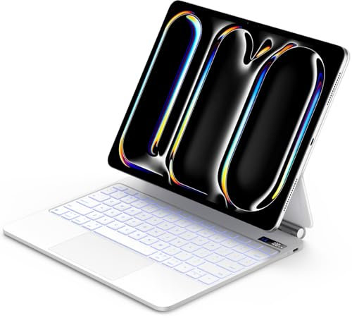 GOOJODOQ Custodia Magic Keyboard per iPad Pro 13 (M4, 2024), Trackpad touch a gamma completa, tastiera retroilluminata a 7 colori - bianca