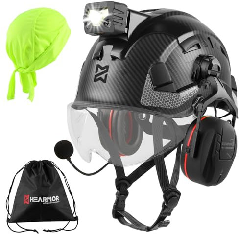 HEARMOR Höhenarbeiten Industriehelm Erwachsene Bauhelm mit Aktivem Gehörschutz ABS Schutzhelm Zertifizierung EN12492 Bestanden EN397 Stoßdämpfung und Eindringfestigkeit Test SNR 32dB mit Bluetooth