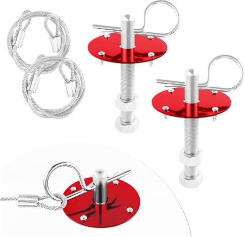 2Stk Bonnet Schnellverschluss Lock - Edelstahl Motorhaubenschloss Mit Racing Lanyard Reduce Shaking - Universelles Auto-tuning Auto-gadgets Passend Für Pkw Lkw SUV (Rot)