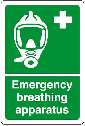 Aparato de respiración de emergencia: señal de seguridad, señalización de salud y seguridad, seguridad en el lugar de trabajo, adhesivo autoadhesivo de alta adherencia (200 mm x 150 mm), distancia de