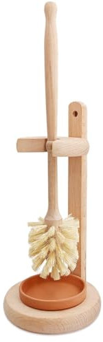 Berichw Juego de Escobilla y Soporte para Inodoro de Madera, Cepillo Limpiador de Inodoro de Madera para BañO, Fregador de Inodoro con Soporte