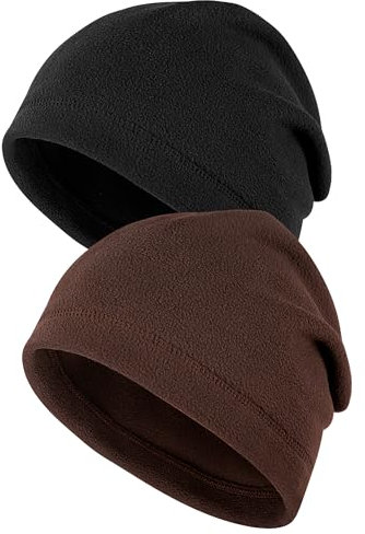 MELLIEX 2 Stück Wintermütze Herren und Damen, Unisex Fleece Beanie Mütze Laufmütze Fahrradmütze für Outdoor, Schwarz, Braun