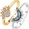 Bkemkri 2 Stück Verstellbar Sonne Mond Ring Set, Ring Set Sonne und Der Mond Freundschaftsringe Gold Ringe mit Cubic Zirconia Silber Verstellbar Offene Promise Matching Rings für Damen Frauen