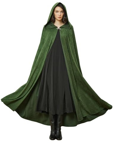 BEAUTELICATE Umhang mit Kapuze Lang Unisex Wildlederimitat Mittelalter Umhang Damen Herren für Halloween Umhang Cape für Fasching Karneval Robe Vampir Hexen Wikinger Kostüm
