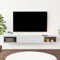 Pmnianhua Floating TV Shelf, Wall Mounted TV Cabinet, Floating Shelves with Door, Modern Entertainment Media Console Center Large Storage Under TV (160cm, White)