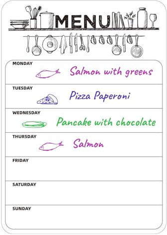 Magnetic Weekly Planner Whiteboard, Magnetic Meal Planner, A4 Dry Erase Board for Fridge, Menu Board, Magnetic Memo Board Ideal for Notes, Meal Planning, Shopping List