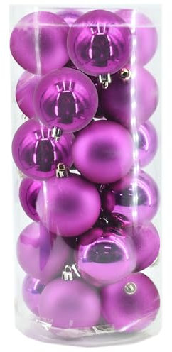 OXYN Palline Natalizie Miste Albero di Natale Set Decorativo in Plastica con Palline Lucide, Opache e Brillantini Colori Addobbi Festivi per Casa, Negozio, Matrimonio (Fucsia, 24pz Diametro 3cm)