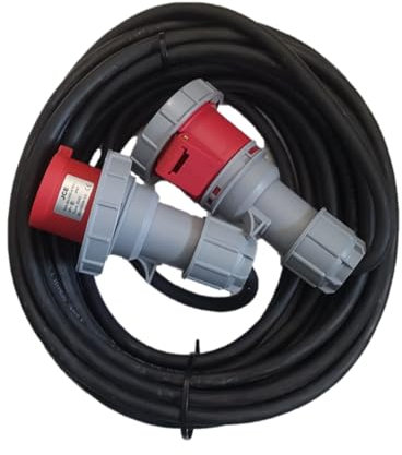63 Amp 4 Pin 415V Three Phase Extension Lead, 16mm² 4 Core Heavy Duty Industrial H07RN-F Rubber Cable. 50M