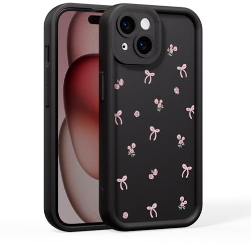 BARALARIQIU Compatible with iPhone XR Case, Cute Floral Pattern, Floral with Love Lens, Mobile Phone Case for Girls and Women, Soft TPU, Shockproof Protective Case (Black)